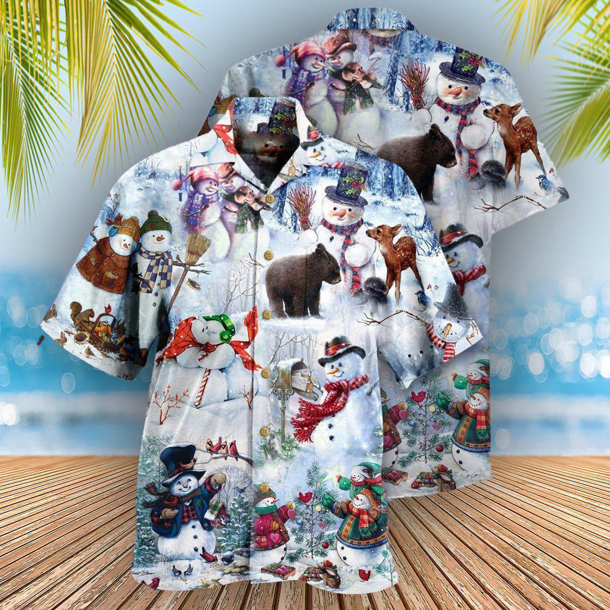 Christmas Snowman Hawaiian Shirt With All Over Print For Vacation Parties Beach Outings And Relaxed Daily Wear