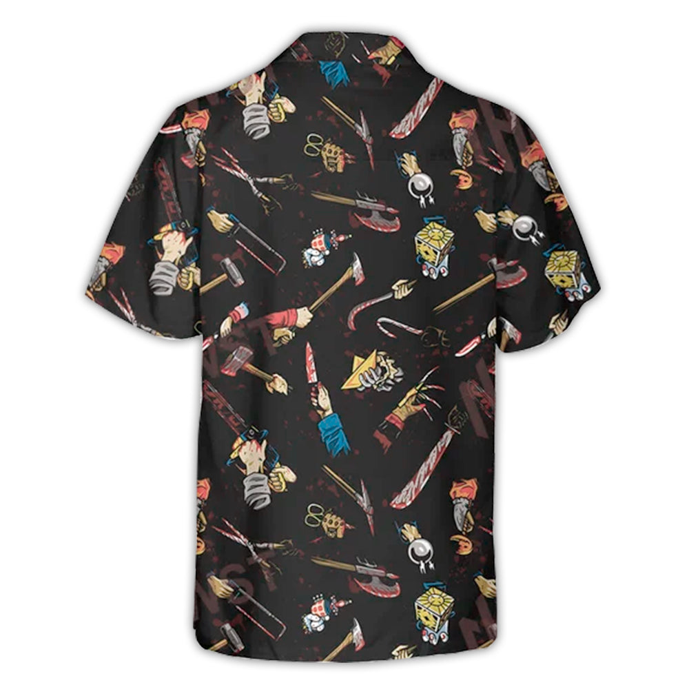 Halloween Spooky Tropical Masked Figures Hawaiian Shirt Graphic Artwork Detail For Outdoor Gatherings