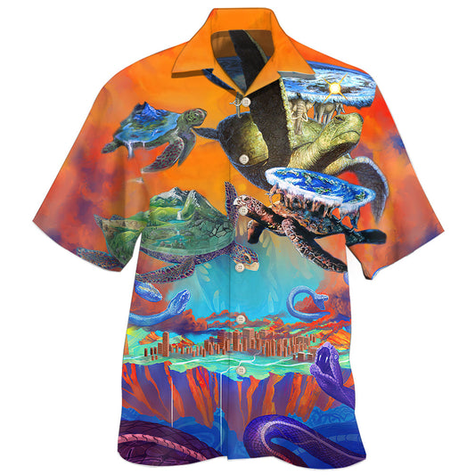 Creative Turtle Cosmic Myth Hawaiian Shirt For Summer Vacation, Beach Travel, And Casual Wear