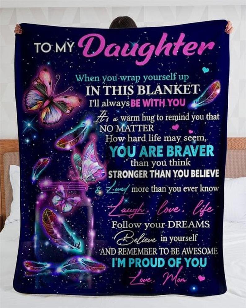 Butterfly To My Daughter Love Mom Flannel Blanket For Cozy Bedroom Sofa Decor