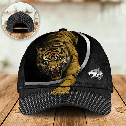 Tiger Strong Black Background Classic Cap For Festivals Vacations Outdoor Fun And Daily Comfort