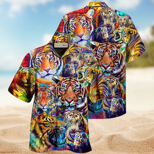Colorful Tiger Wild Hawaiian Shirt For Animal Lovers, Beach Travel, And Casual Summer Style