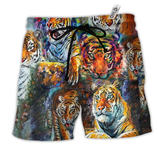 Tiger Eyes Of The Tiger Hawaiian Print Beach Shorts For Wildlife Inspired Summer Style