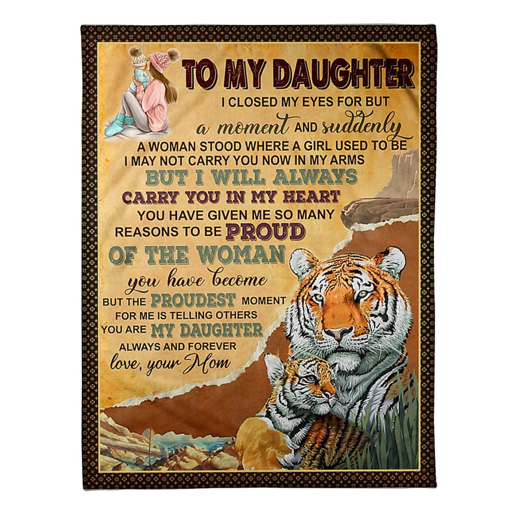 Tiger I Will Always Carry You Daughter Gift Flannel Blanket For Cozy Bedroom Sofa Decor