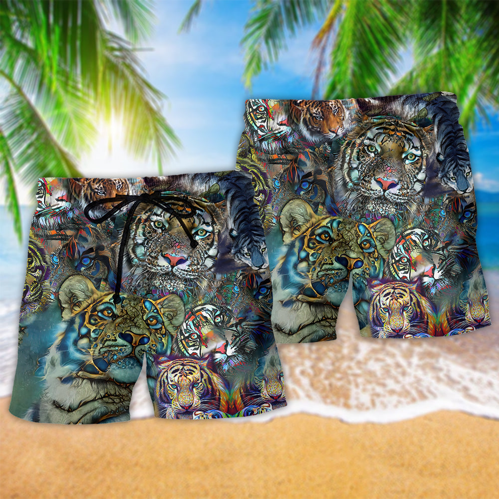 Tiger Lover Cool Style Hawaiian Print Beach Shorts For Beach Days And Casual Travel