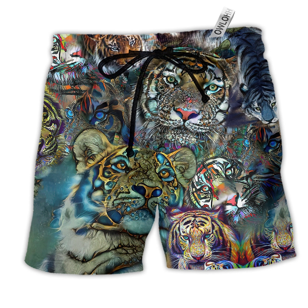 Tiger Lover Cool Style Hawaiian Print Beach Shorts For Wildlife Inspired Summer Style
