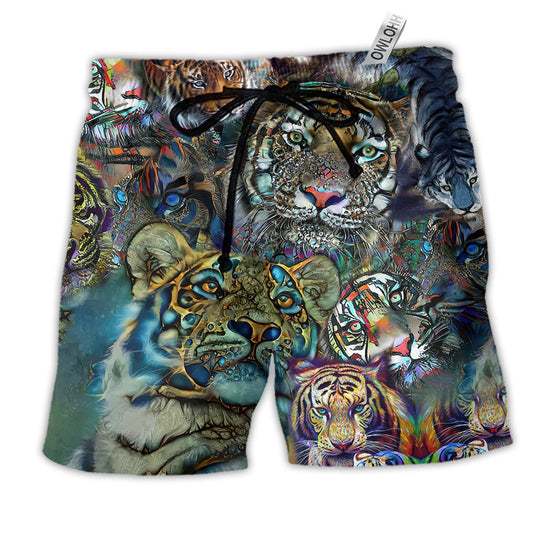 Tiger Lover Cool Style Hawaiian Print Beach Shorts For Wildlife Inspired Summer Style