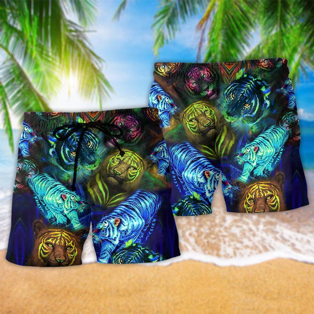 Neon Tiger Beach Shorts Pattern Detail For Outdoor Activities And Laid Back Daily Wear
