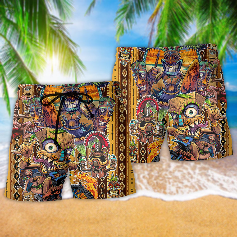 Tiki Aloha All Day Every Day Hawaiian Print Beach Shorts For Ocean Lover Vacation Wear