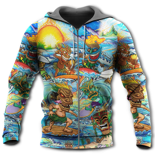 Tiki Aloha Surfing Sunset Hoodie For Casual Activities Seasonal Outings And Gift Ideas