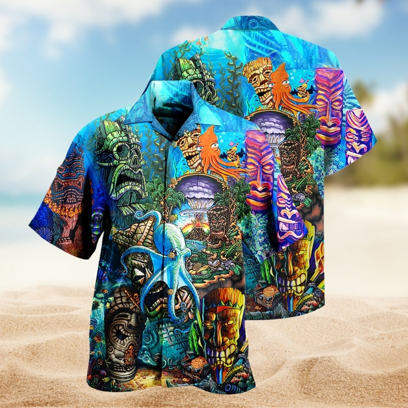 Tiki Ocean Hawaiian Shirt For Resort Trips, Coastal Parties, And Warm Weather Style