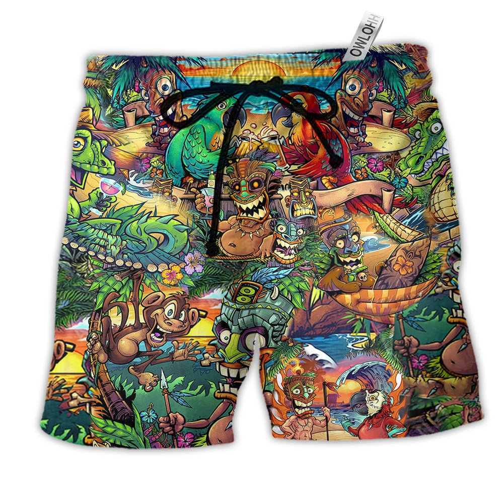 Tiki Do You Have The Aloha Spirit Hawaiian Print Beach Shorts For Marine Inspired Outdoor Wear