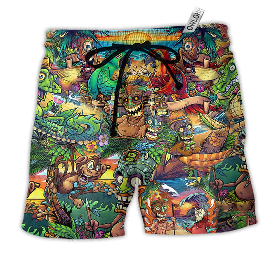 Tiki Do You Have The Aloha Spirit Hawaiian Print Beach Shorts For Marine Inspired Outdoor Wear