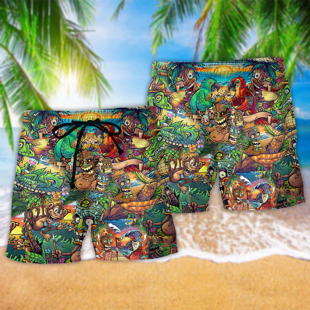 Tropical Aloha Tiki Beach Shorts Pattern Detail For Leisure Travel And Leisure And Relaxation