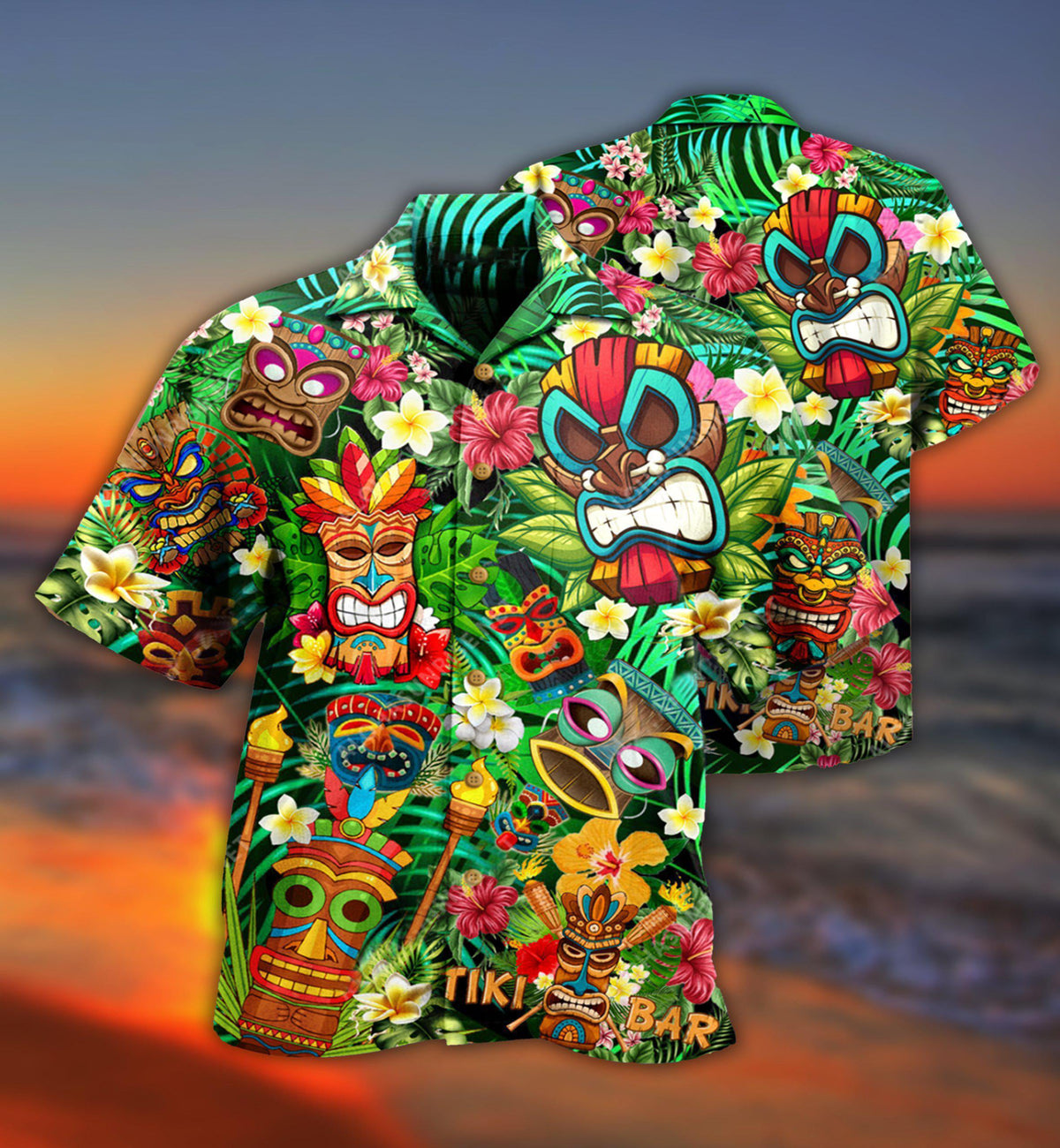 Tiki Hawaiian Shirt Pattern Detail For Summer Holidays And Outdoor Fun