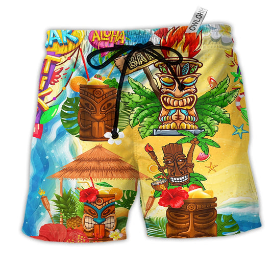 Tiki Good Times Great Friends At Tiki Bar Beach Shorts For Tropical Coastal Getaways