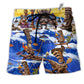Tiki Happy Surfing Day Hawaiian Print Beach Shorts For Seaside Summer Adventures