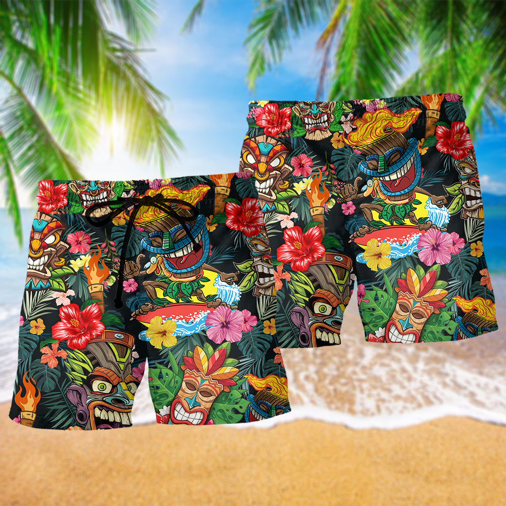 Tiki Hawaii Island Lover Beach Shorts Pattern View For Relaxed Vacation Styling