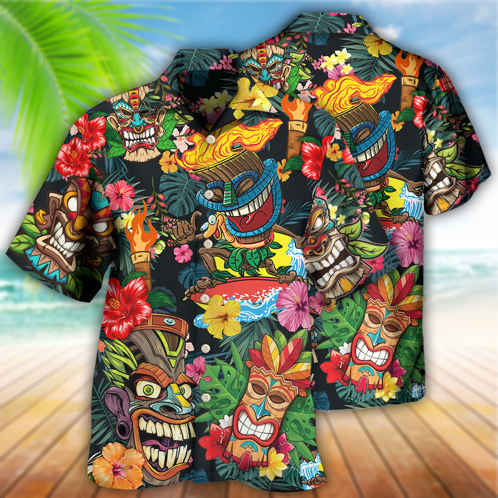 Tiki Island Hawaiian Shirt Artwork Detail For Tropical Trips And Casual Outings