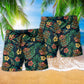 Tiki Hawaii Green Beach Shorts Pattern Detail For Coastal Travel And Thoughtful Gift Giving