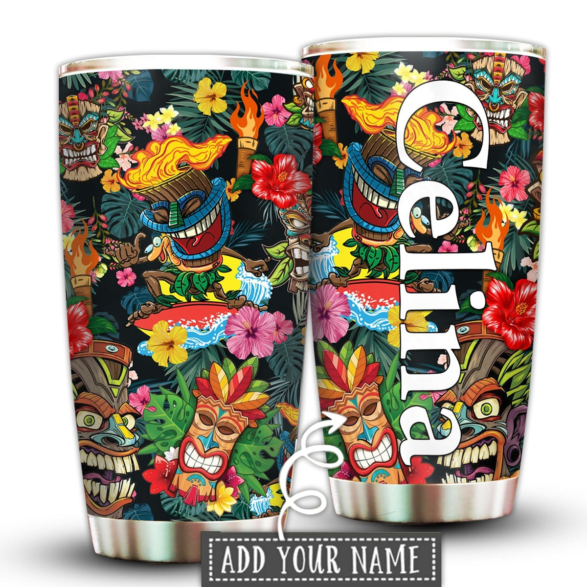 Tiki Holiday Tropical Personalized 20 Oz Tumbler For Coffee Travel And Daily Drinks