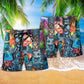 Tiki It's Tiki Time And Cat Hawaiian Print Beach Shorts For Ocean Lover Vacation Wear