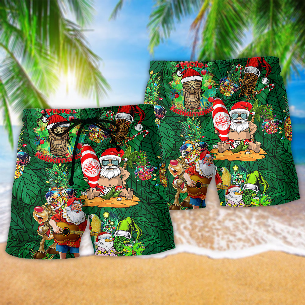 Tiki Christmas Beach Shorts Pattern Detail For Vacation Style And Lightweight Summer Style
