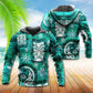 Green Tiki Turtle Island Hoodie For Coastal Travel Casual Outfits And Relaxed Daily Wear