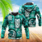 Green Tiki Turtle Island Hoodie For Coastal Travel Casual Outfits And Relaxed Daily Wear