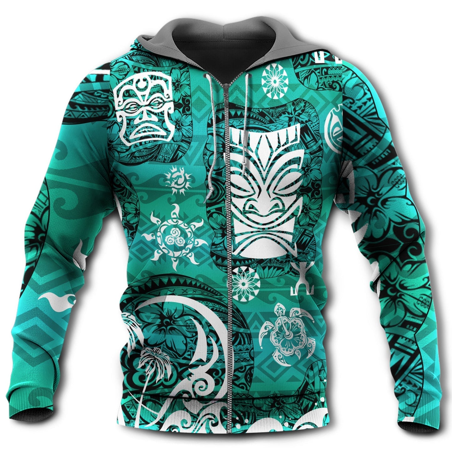 Green Tiki Turtle Island Hoodie For Coastal Travel Casual Outfits And Relaxed Daily Wear