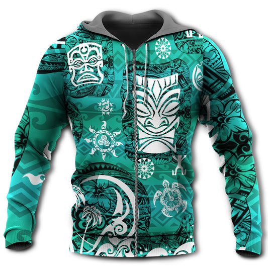 Green Tiki Turtle Island Hoodie For Coastal Travel Casual Outfits And Relaxed Daily Wear