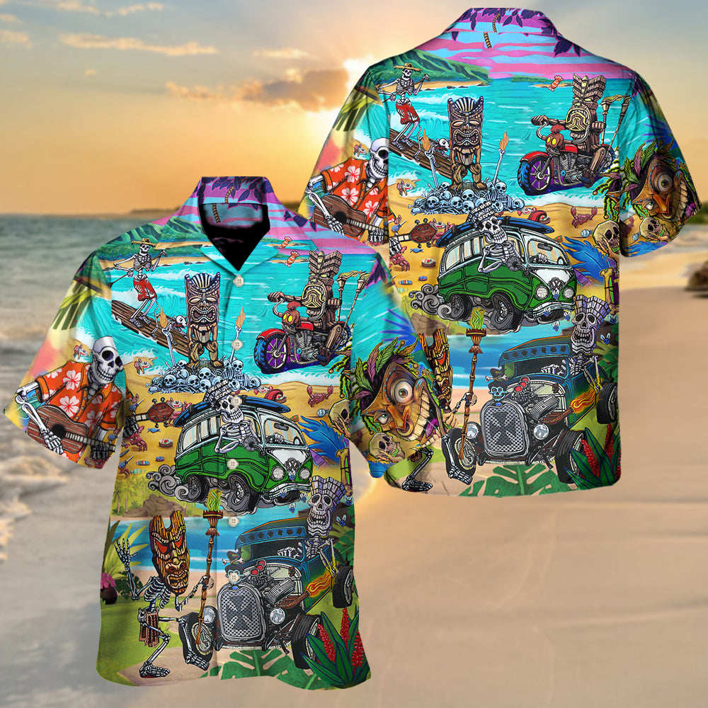 Blue Skull Tiki Sea Hawaiian Shirt For Island Vacations And Everyday Style