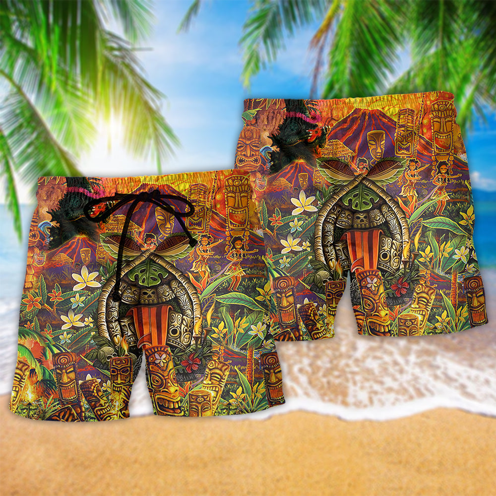 Tropical Tiki Beach Shorts Pattern Detail For Seaside Leisure And Laid Back Daily Wear
