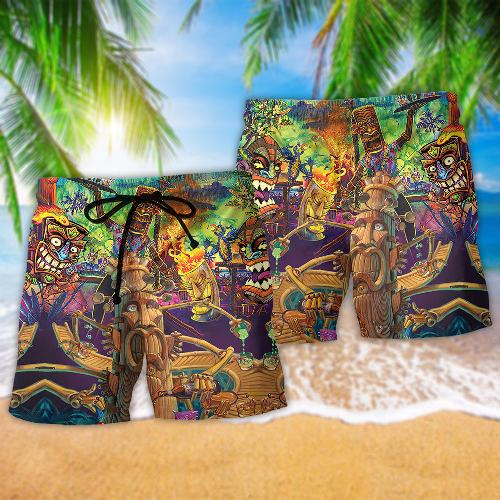 Tiki Welcome To Tiki Bar Cool Hawaiian Print Beach Shorts For Resort Trips And Poolside Style