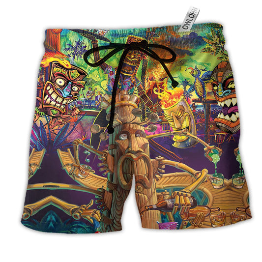 Tiki Welcome To Tiki Bar Cool Hawaiian Print Beach Shorts For Marine Inspired Outdoor Wear