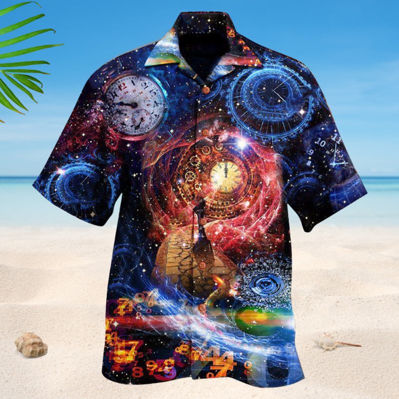 Time Flies Clock Hawaiian Shirt For Island Vacations Warm Weather Events And Relaxed Everyday Style
