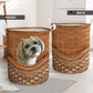 Tina Dog Rattan Texture Laundry Basket For Room Home Organizer