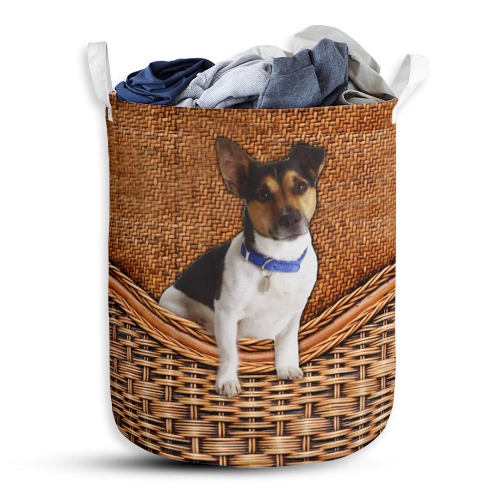 Toy Fox Terrier Dog Rattan Texture Laundry Basket For Bathroom Bedroom Storage