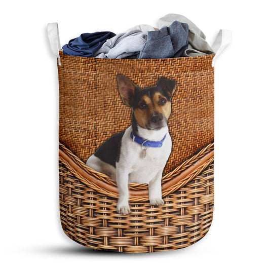 Toy Fox Terrier Dog Rattan Texture Laundry Basket For Bathroom Bedroom Storage