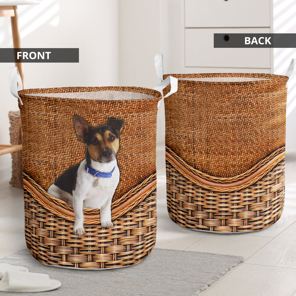 Toy Fox Terrier Dog Rattan Texture Laundry Basket For Room Home Organizer