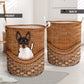 Toy Fox Terrier Dog Rattan Texture Style Laundry Basket For Bathroom Bedroom Storage