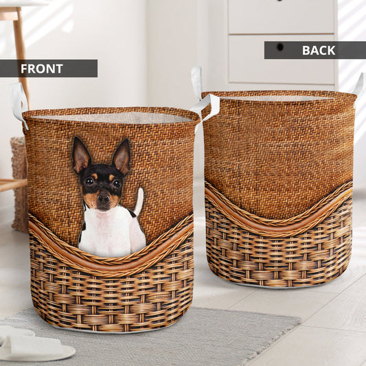 Toy Fox Terrier Dog Rattan Texture Style Laundry Basket For Bathroom Bedroom Storage