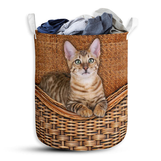 Toyger Cat Rattan Texture Laundry Basket For Bathroom Bedroom Storage
