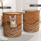 Toyger Cat Rattan Texture Laundry Basket For Room Home Organizer