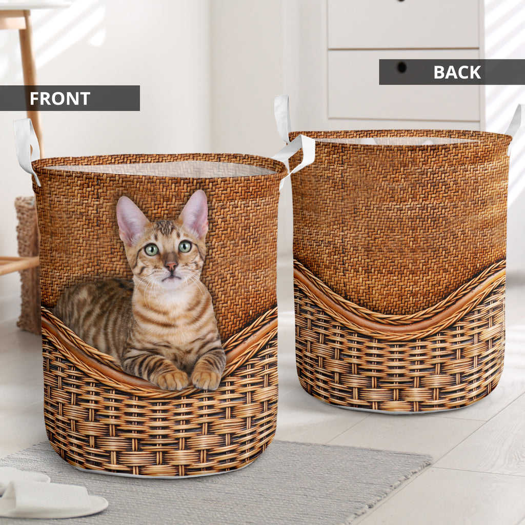 Toyger Cat Rattan Texture Laundry Basket For Room Home Organizer