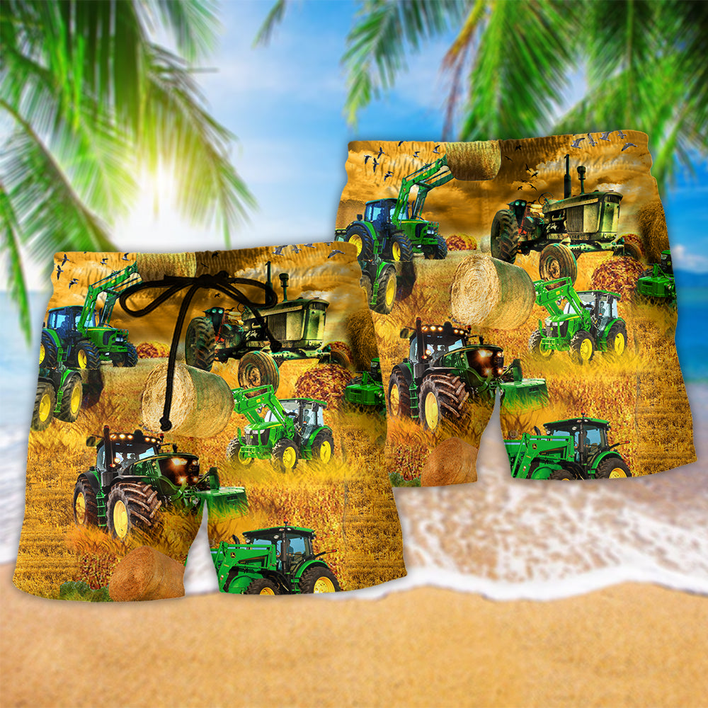 Tractor Farm Peace Beach Shorts Pattern Detail For Coastal Travel And Warm Weather Wardrobe