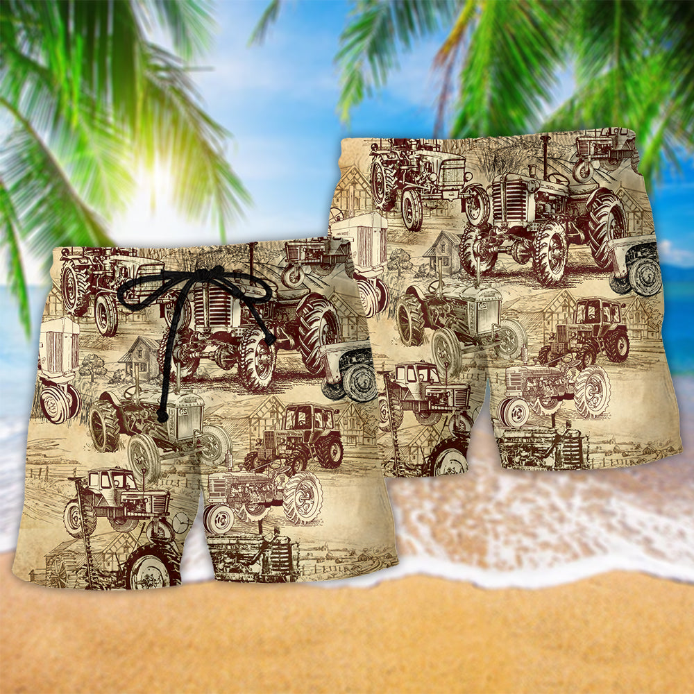 Tractor Farmer Work Beach Shorts Pattern Detail For Coastal Travel And Casual Outdoor Comfort