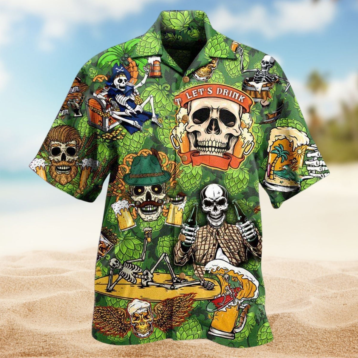 Skull Craft Beer Theme Hawaiian Shirt For Tropical Trips Coastal Events And Distinctive Summer Style