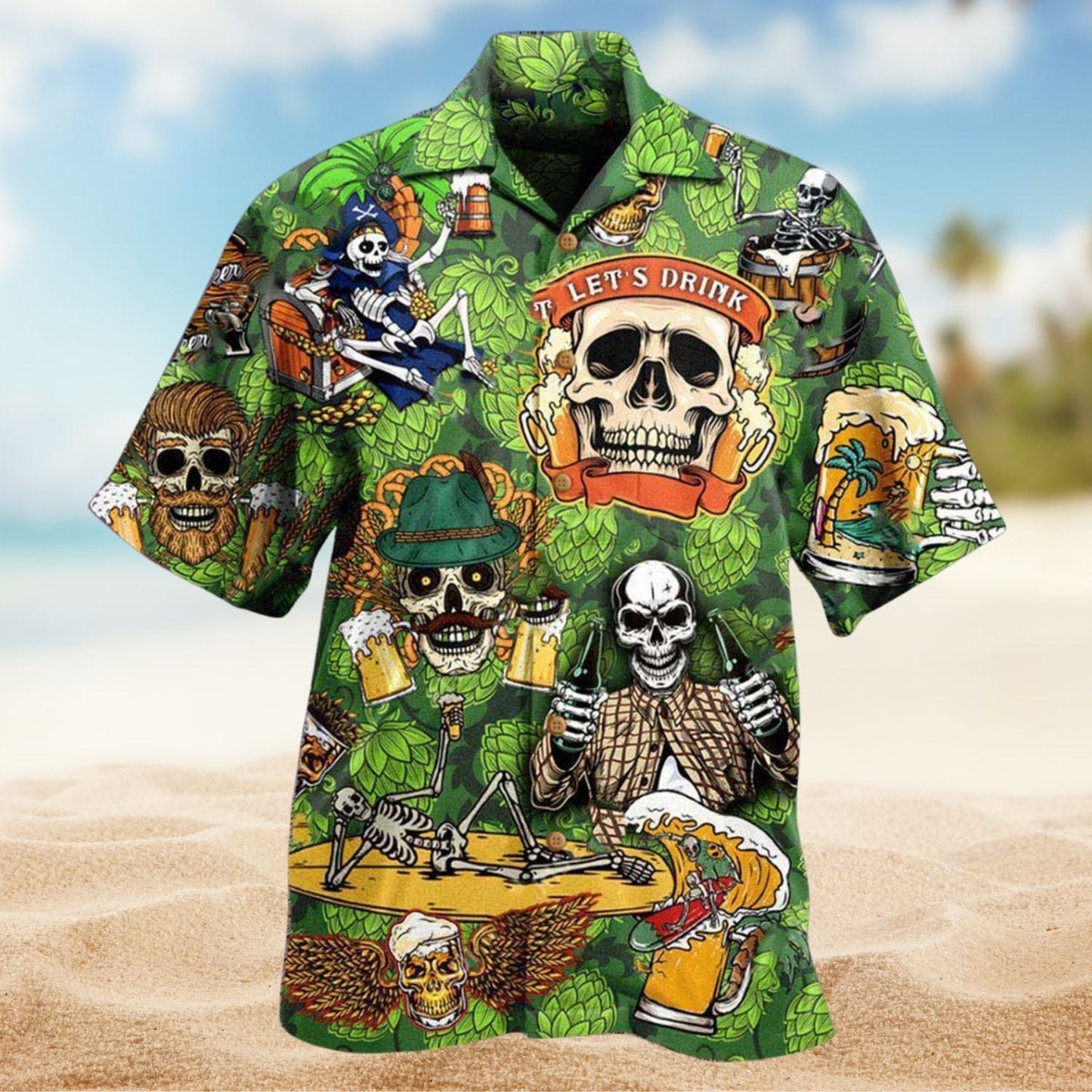 Skull Craft Beer Theme Hawaiian Shirt For Tropical Trips Coastal Events And Distinctive Summer Style