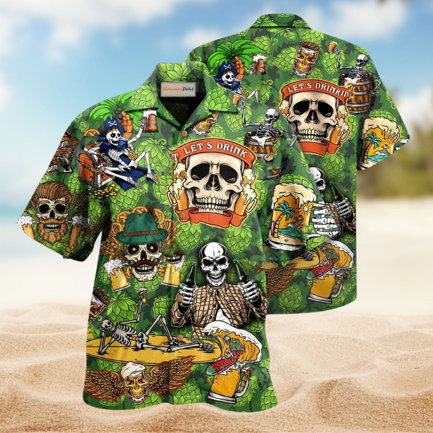 Skull Craft Beer Theme Hawaiian Shirt For Tropical Trips Coastal Events And Distinctive Summer Style